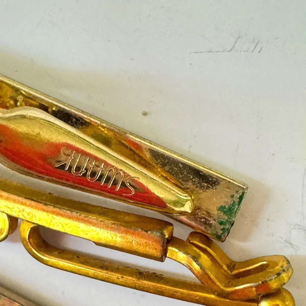 Vintage Lot of 5 Men’s Jewelry Swank Tie Bats and Tie Clips Gold Metal 1950s